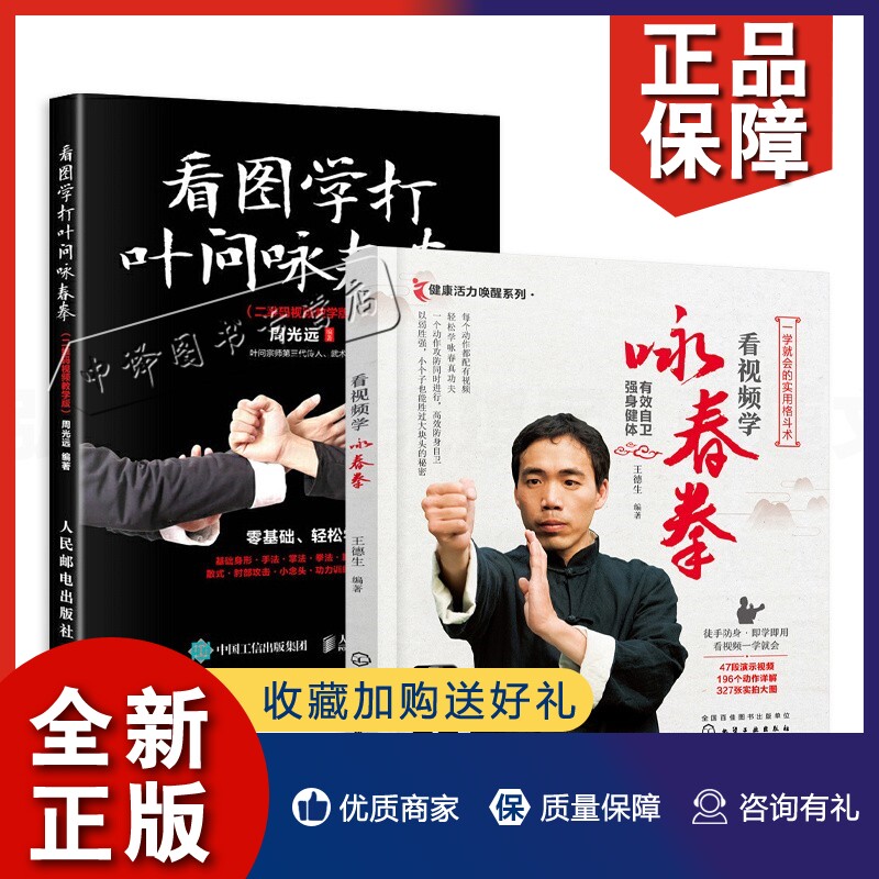 正版2册 看视频学咏春拳 看图学打叶问咏春拳 标准姿势动作示范 咏春