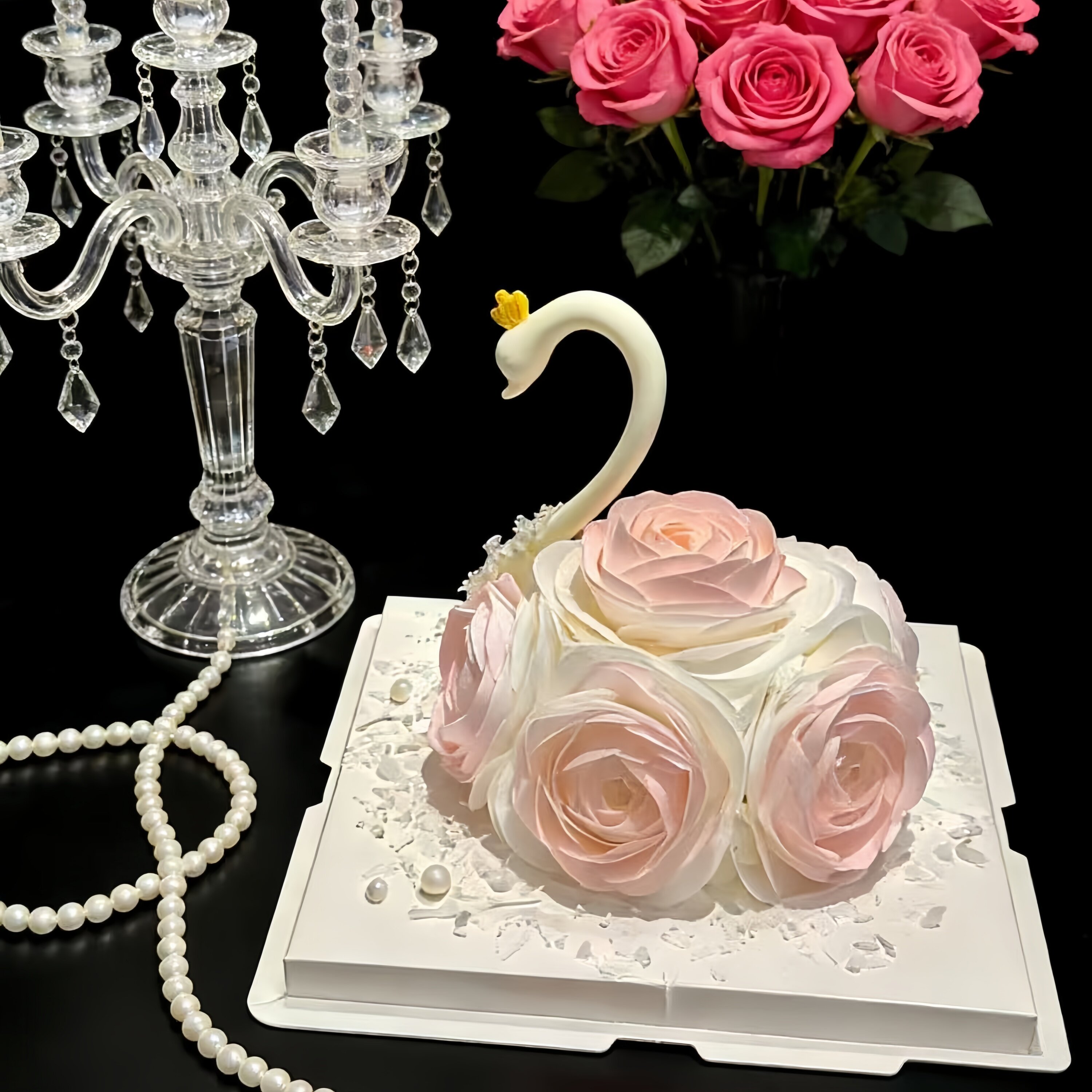 38女神节浪漫女士蛋糕装网红花朵天鹅可食用糯米纸花创意蛋糕配件