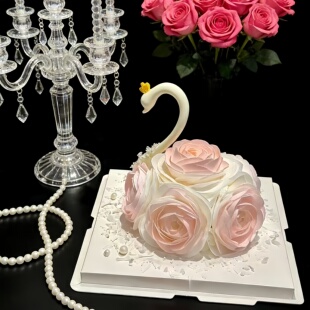 38女神节浪漫女士蛋糕装网红花朵天鹅可食用糯米纸花创意蛋糕配件