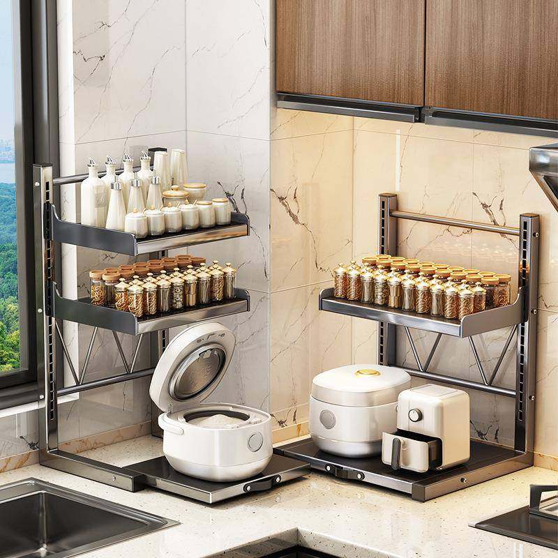 抽拉式厨房微波炉置物台面可伸缩三层放烤箱上方电饭锅多功能架子,厨房/烹饪用具,抹布架/厨房清洁收纳架,淘宝优惠券,粉丝福利购,淘宝优惠卷