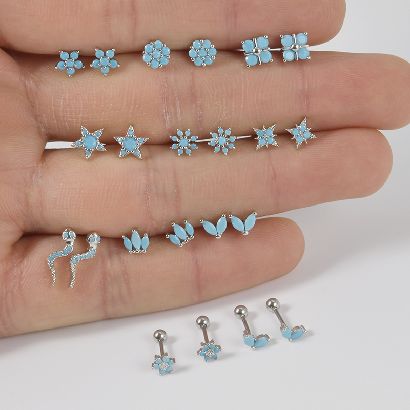 仿绿松石耳钉耳骨钉气质女