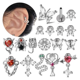 欧美气质时尚超闪锆石插针款唇钉耳钉耳骨钉蝴蝶蜘蛛蝎子穿刺饰品