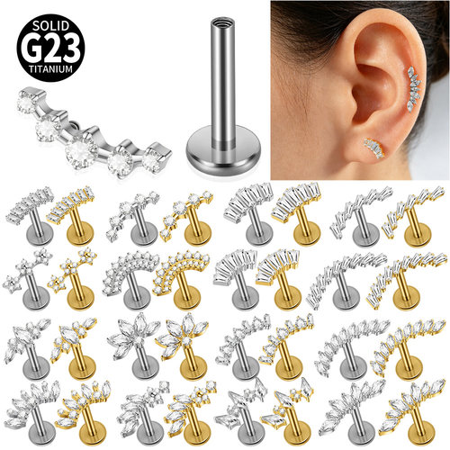 G23钛心形皇冠内螺纹唇钉耳钉