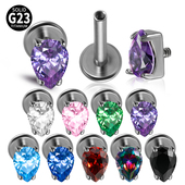 欧美气质潮流G23钛超闪多色水滴形锆石内螺纹唇钉耳钉耳骨钉女16G