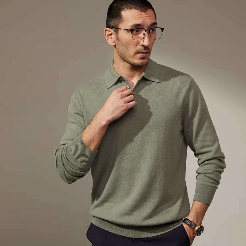 *目羡 减压零负担可机洗全羊绒Polo领长袖针织套衫男士MZT05039