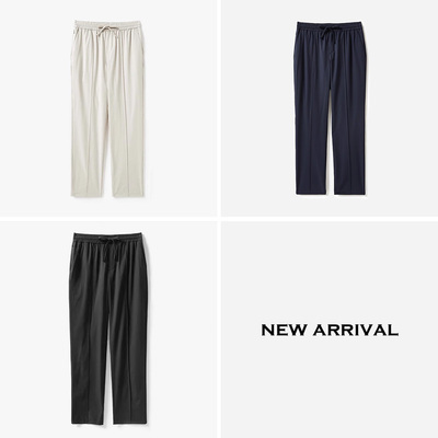 目羡裸肤舒适真丝混纺抗皱易打理松紧腰直筒裤长裤男 MKZ05007