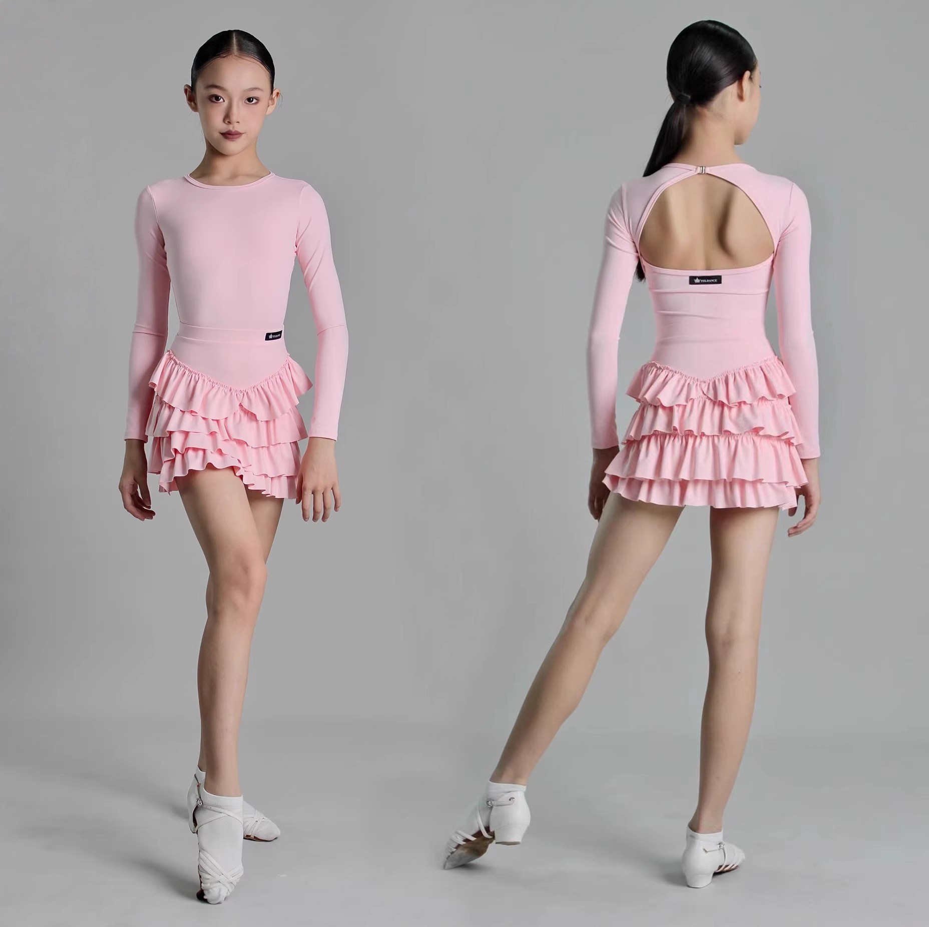 秋冬女童拉丁舞长袖上衣蛋糕裙