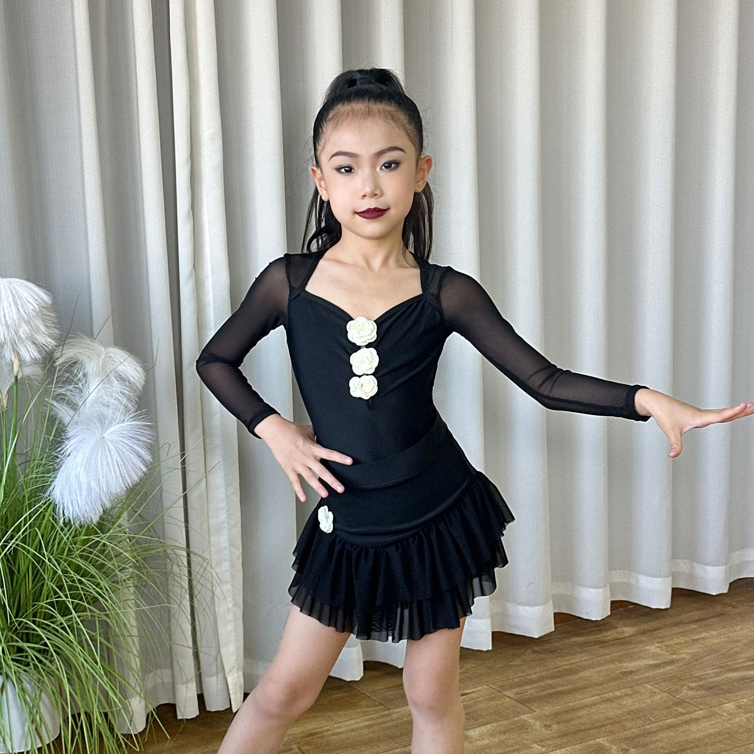 冬季女童拉丁长袖连体上衣蛋糕裙