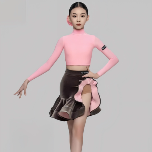 秋季女童拉丁舞演出服上衣丝绒裙