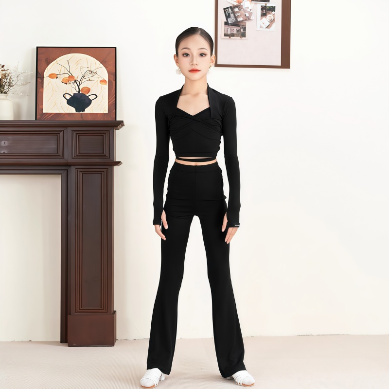 秋冬女童拉丁舞长袖上衣长裤套装