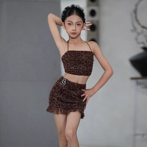 夏新款女童拉丁豹纹吊带包臀裙
