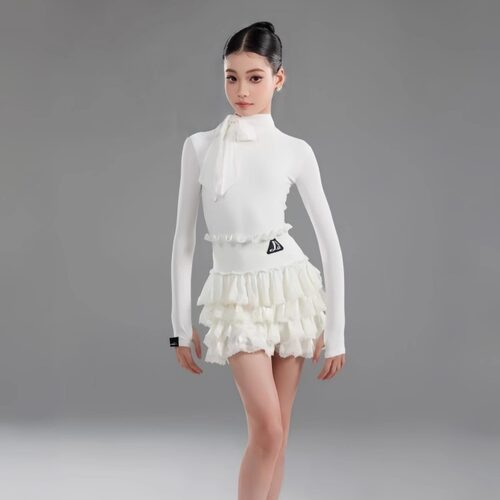 秋季女童拉丁舞长袖绑带蛋糕裙