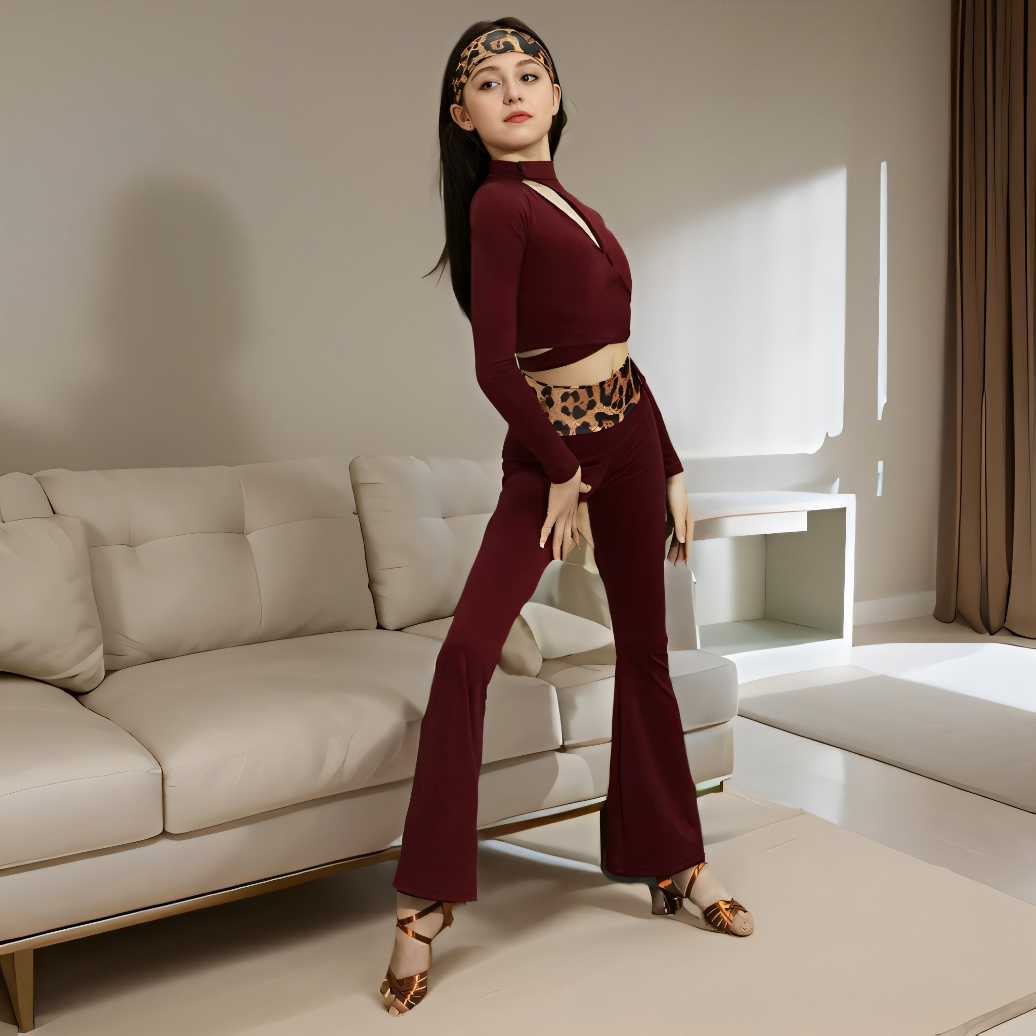 新款冬季舞服女童拉丁舞服长袖露脐上显瘦收身喇叭裤高级感演出服,运动/瑜伽/健身/球迷用品,拉丁舞练习套装,淘宝优惠券,粉丝福利购,淘宝优惠卷