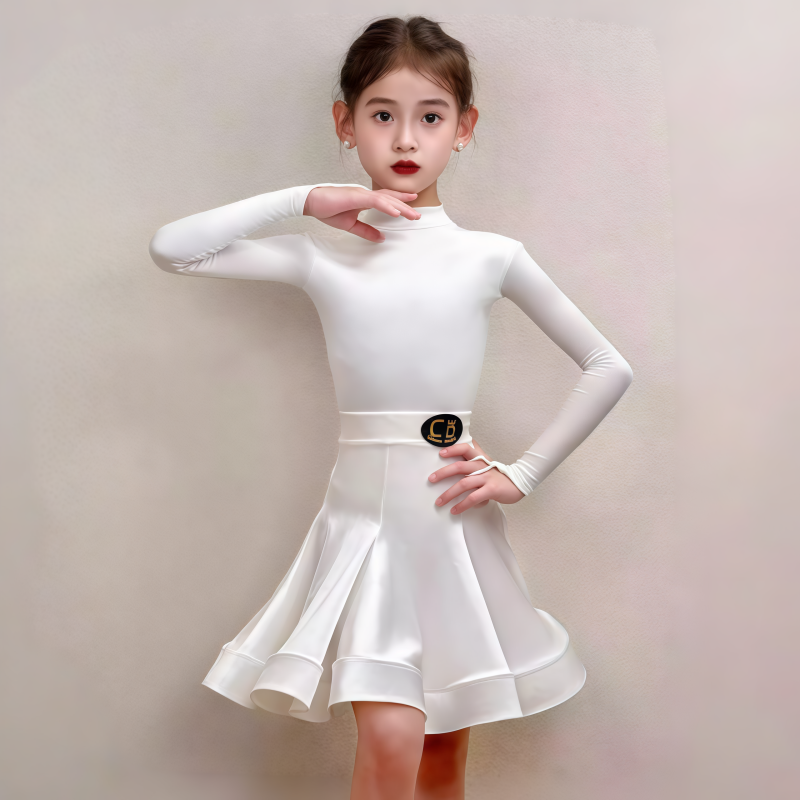 2026春季新款女童拉丁舞规定赛服丝绒高领长袖勾手上衣鱼骨大摆裙