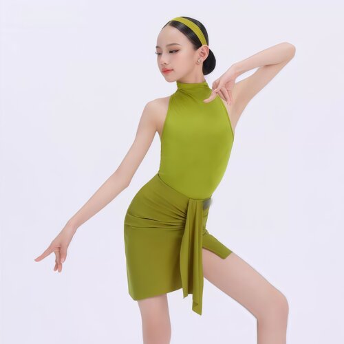 春新款女童拉丁舞高领无袖包臀裙