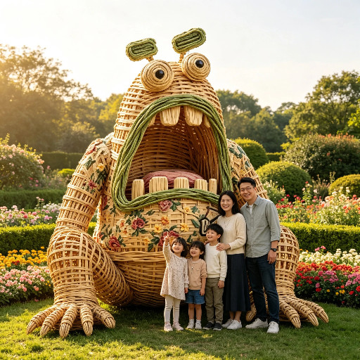 定制景区网红打卡大型藤编怪兽雕塑农庄花海竹编卡通美陈装置小品图片
