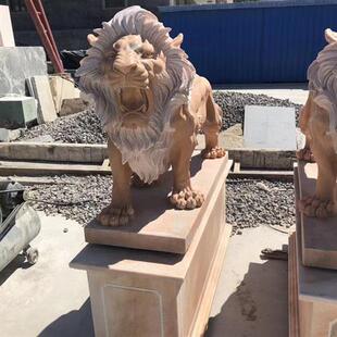 石狮子摆件动物雕塑中欧式爬狮一对酒店别墅工厂门口小区户外石雕