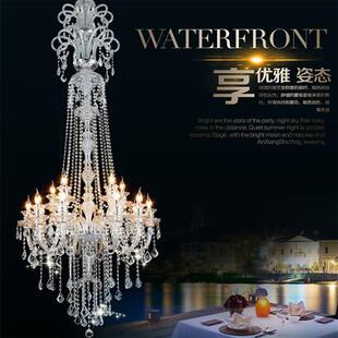 欧式水晶大气长吊灯客厅灯美式复式楼别墅楼梯灯现代蜡烛LED灯具