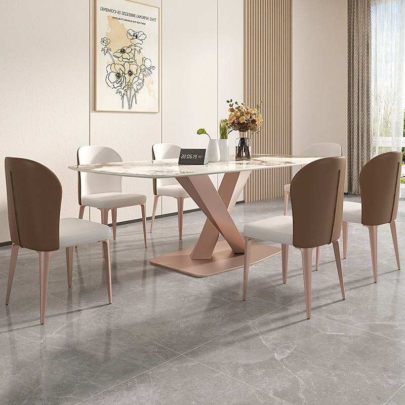 意式岩板餐桌小户型家用长方形轻奢现代简约潘多拉餐厅饭桌椅组合