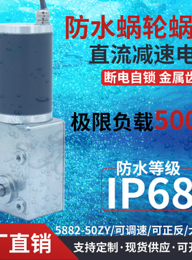 5882-50ZY IP68防水电机蜗轮蜗杆直流减速大扭力自锁调速水下马达