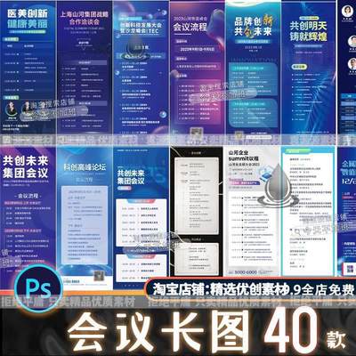 企业商务活动会议峰会日程流程长图海报易拉宝报PSD设计素材模板