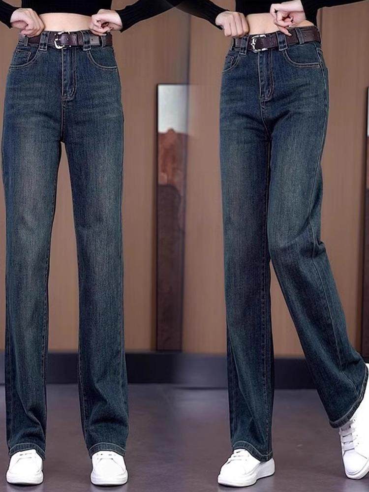 流行水泥灰窄版阔腿牛仔裤女士2025秋冬新款高腰加绒加厚直筒裤子,女装/女士精品,大码裤装,淘宝优惠券,粉丝福利购,淘宝优惠卷