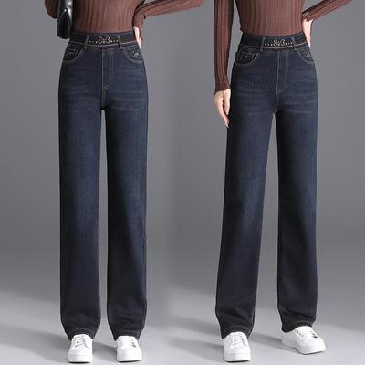 加绒加厚阔腿牛仔女裤