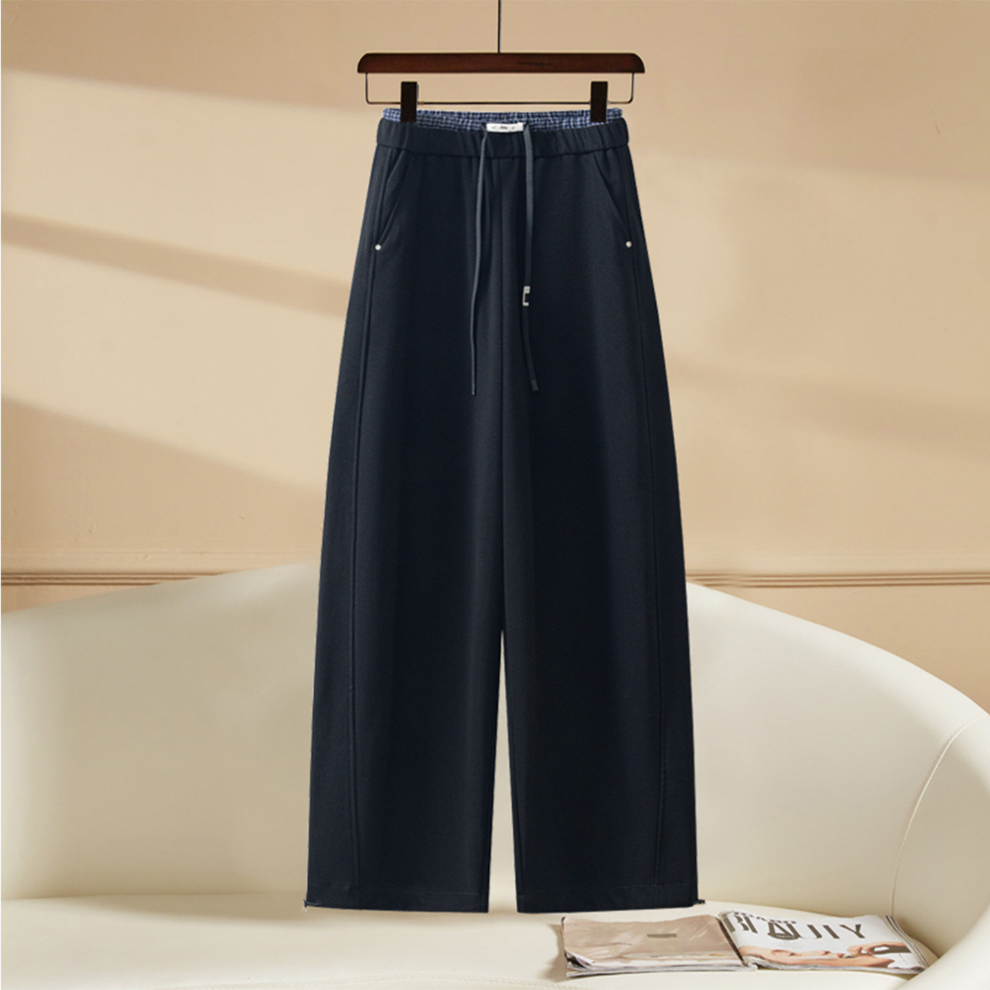 时尚弯刀休闲卫裤女2025年春秋季新款高腰显瘦宽松垂感流行阔腿裤