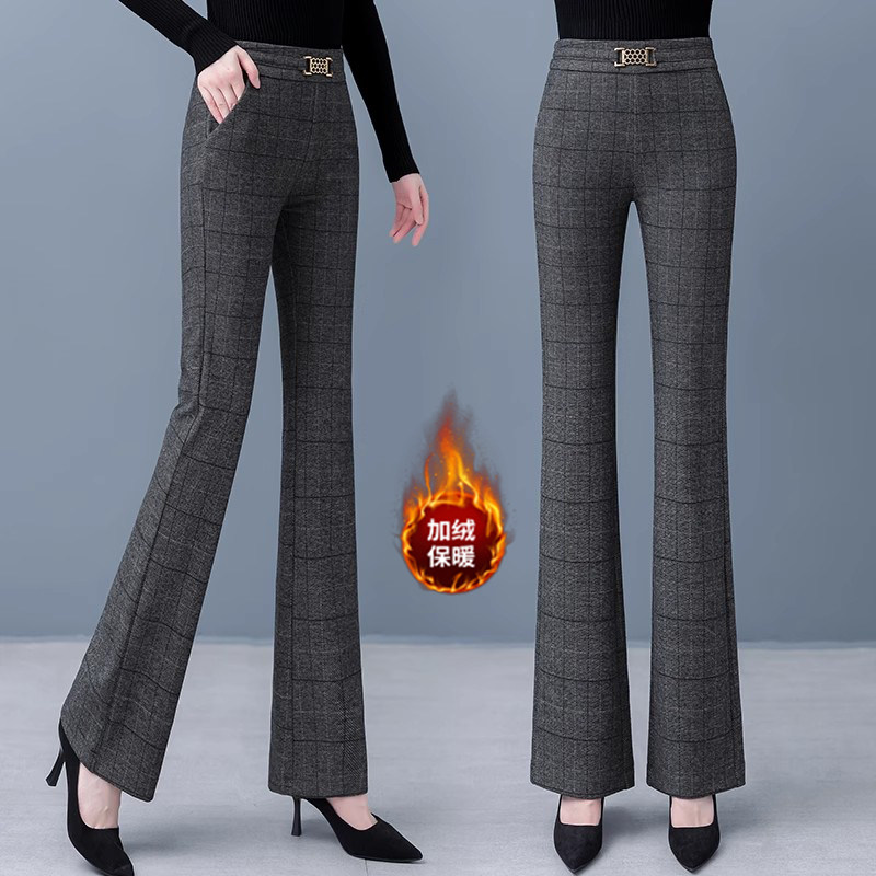 2025秋冬新款松紧高腰垂感微喇裤女加绒加厚显瘦休闲毛呢喇叭裤子,女装/女士精品,休闲裤,淘宝优惠券,粉丝福利购,淘宝优惠卷