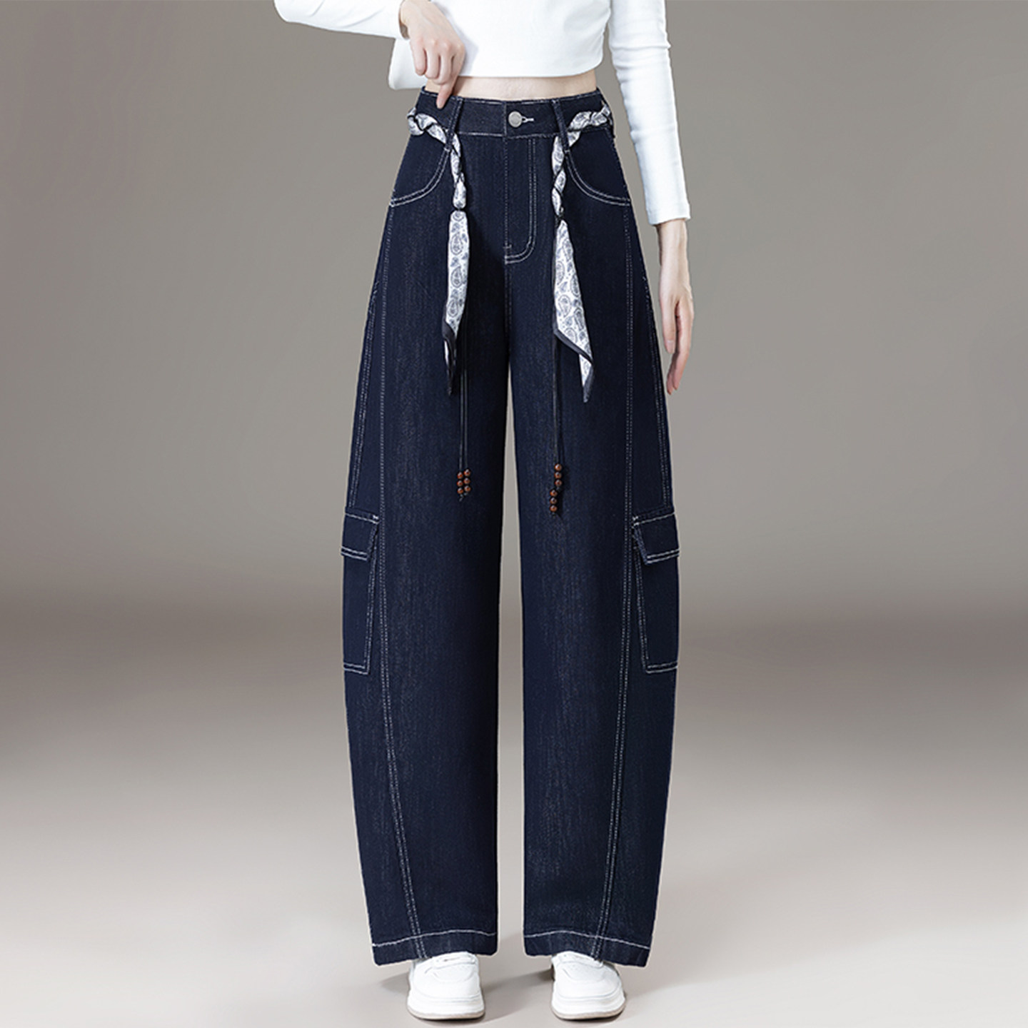 时髦高腰弯刀牛仔裤女2026年春季宽松显瘦工装风垂感休闲阔腿裤,女装/女士精品,牛仔裤,淘宝优惠券,粉丝福利购,淘宝优惠卷