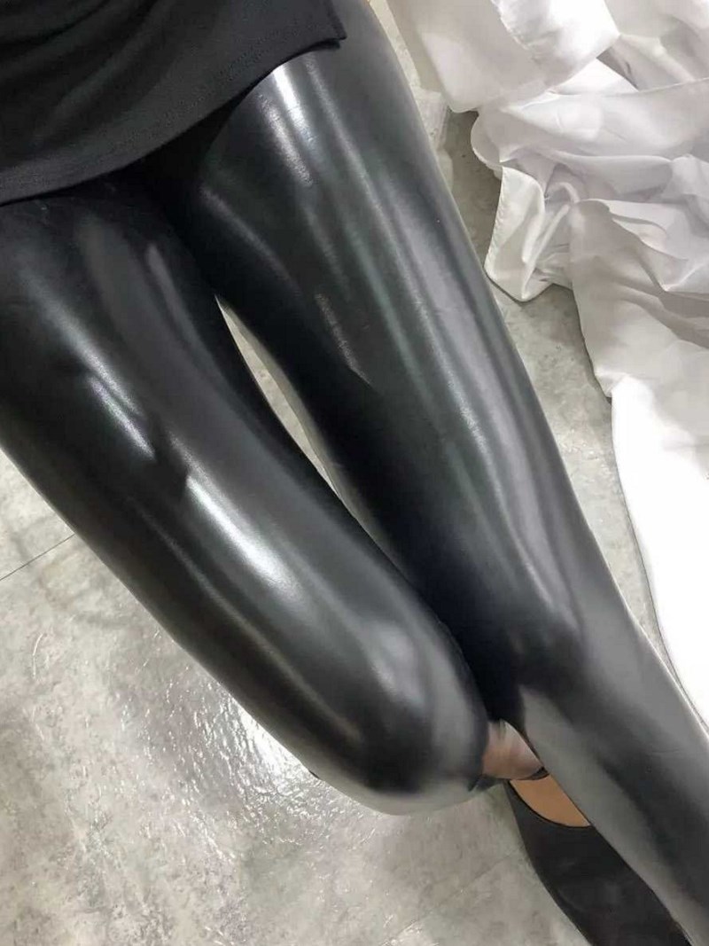 亮光外穿漆皮薄款黑色pu皮女镜面紧身九分性感皮裤高腰显瘦蜜桃裤