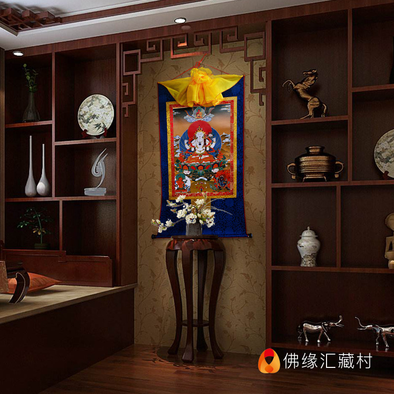 速发西藏四臂观音唐卡 铜像挂画 三怙主唐卡挂画玄关装饰画
