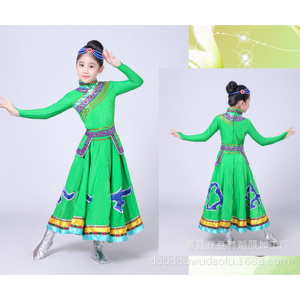 新款蒙古族少数民族舞蹈服装演出服女草原民族儿童长裙演出服饰