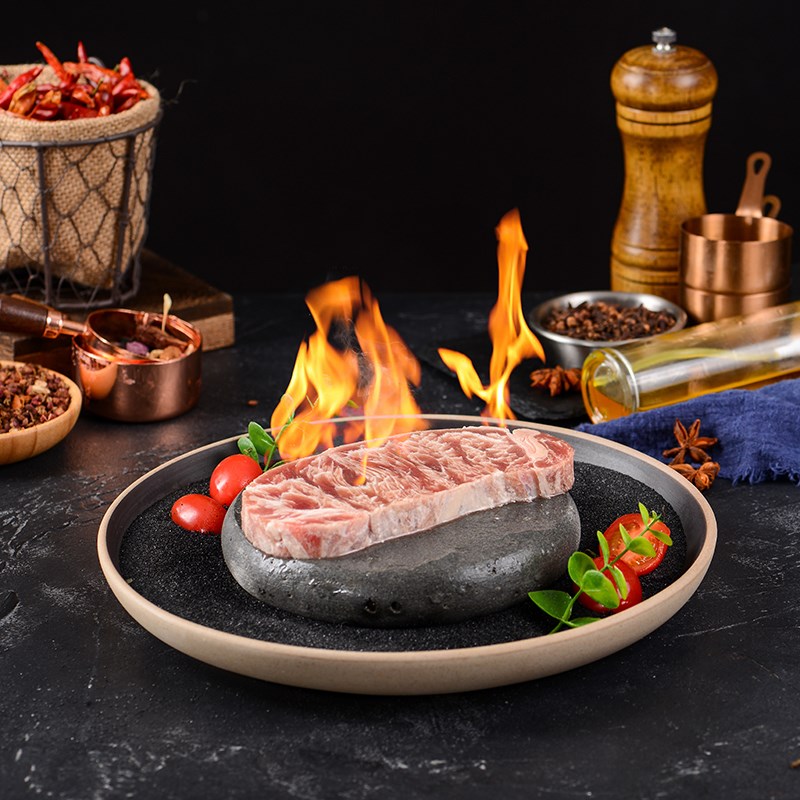 速发酒店创意火山石餐具日式特色位上火焰牛排雪花5A和牛烤肉岩石