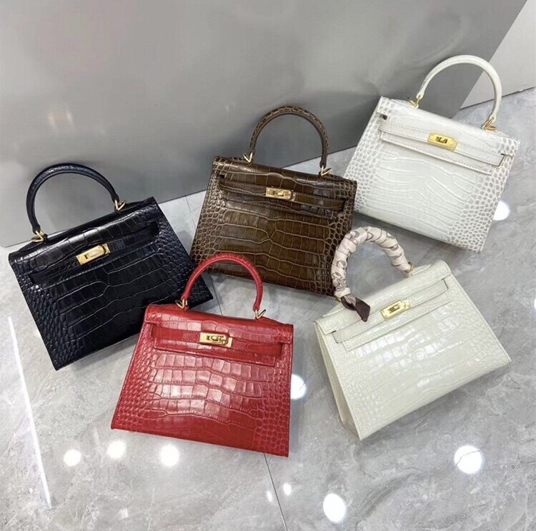 新品真皮女包凯莉包鳄鱼纹单肩斜挎包手提职场潮包