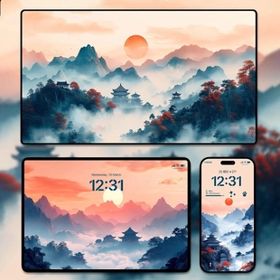 国风山水画4K高清壁纸iPhone手机苹果平板电脑ipad插画壁纸素材图