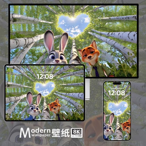 疯狂动物城朱迪尼克8K高清壁纸手机ipad平板电脑治愈卡通动漫插画