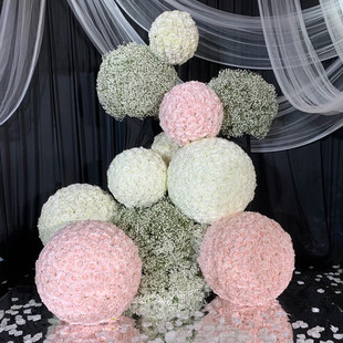 网红款满天星花球仿真花白色婚礼圆球韩式半圆婚庆高级装饰仿真花