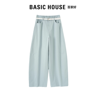 含棉高腰显瘦百搭弯刀裤 女新款 House百家好韩系蓝色休闲裤 Basic
