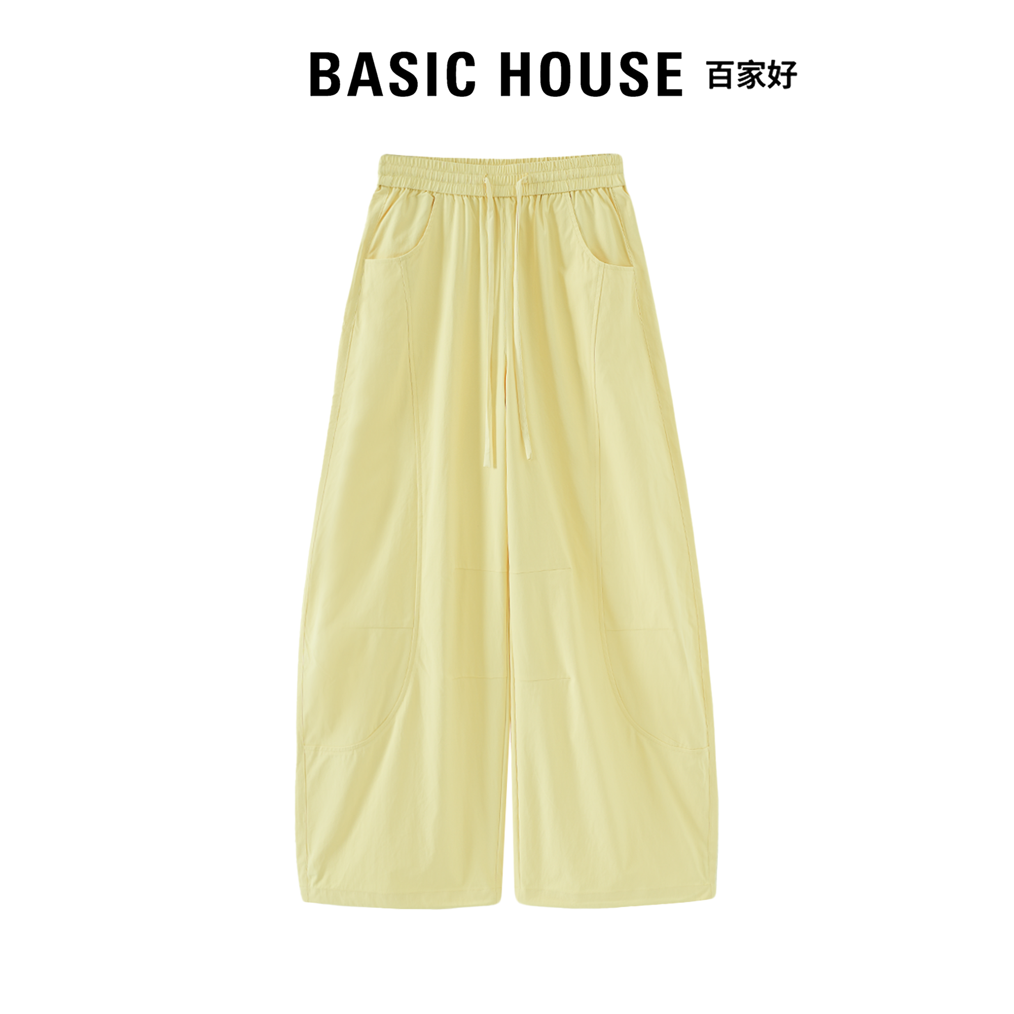 Basic House百家好凉感空气裤百搭显瘦弯刀裤女速干抽绳休闲裤夏