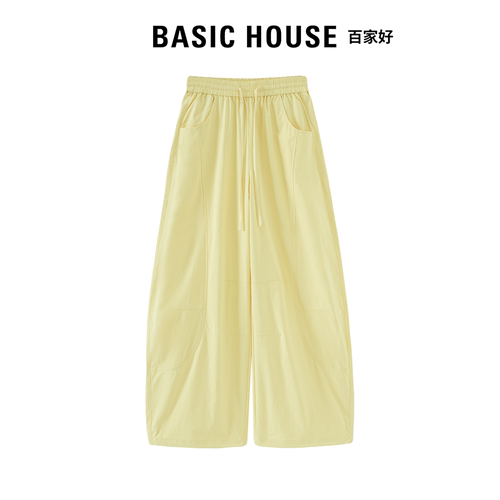 Basic House百家好凉感空气裤百搭显瘦弯刀裤女速干抽绳休闲裤夏