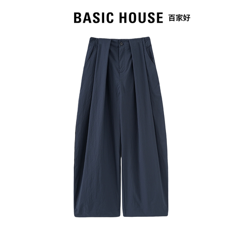 Basic House百家好夏季薄款阔腿裤女垂感显瘦弯刀裤小个子休闲裤