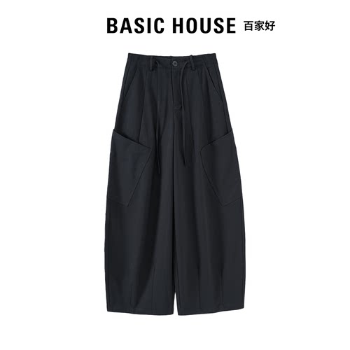 Basic House百家好复古设计感工装裤2026秋季高腰梨形显瘦弯刀裤