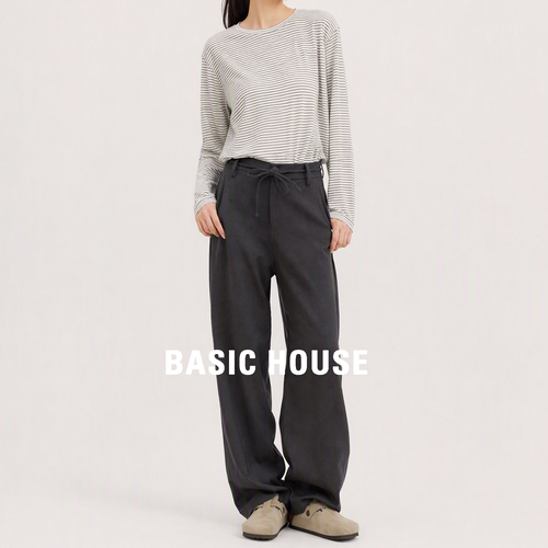 Basic House百家好高腰显瘦弯刀裤2026秋季弹力百搭羊毛休闲裤女