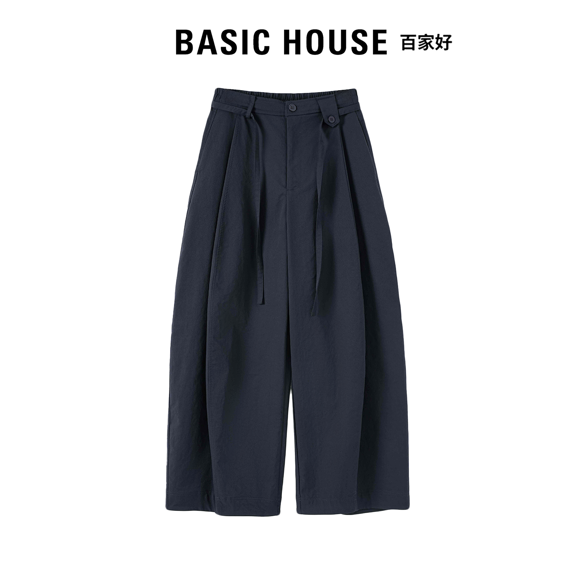 Basic House百家好休闲裤女新款设计感宽松高腰显瘦小个子弯刀裤