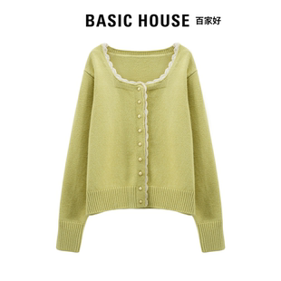 温柔花边方领针织开衫 2025冬季 House百家好韩系软糯针织衫 Basic