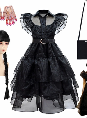 星期三Wednesday校服黑色连衣裙子礼服女童亚当斯一家cosplay服装