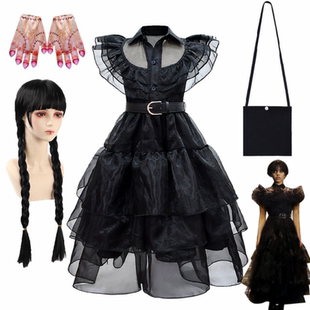 星期三Wednesday校服黑色连衣裙子礼服女童亚当斯一家cosplay服装