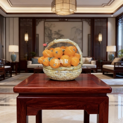 中式陶瓷枇杷摆件石湾公仔陶瓷摆件客厅书房乔迁大喜送礼中式饰品