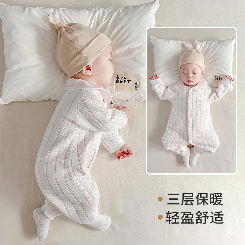 婴儿连体衣春秋纯棉夹棉女婴春装新生儿衣服哈衣男宝宝春款爬爬服